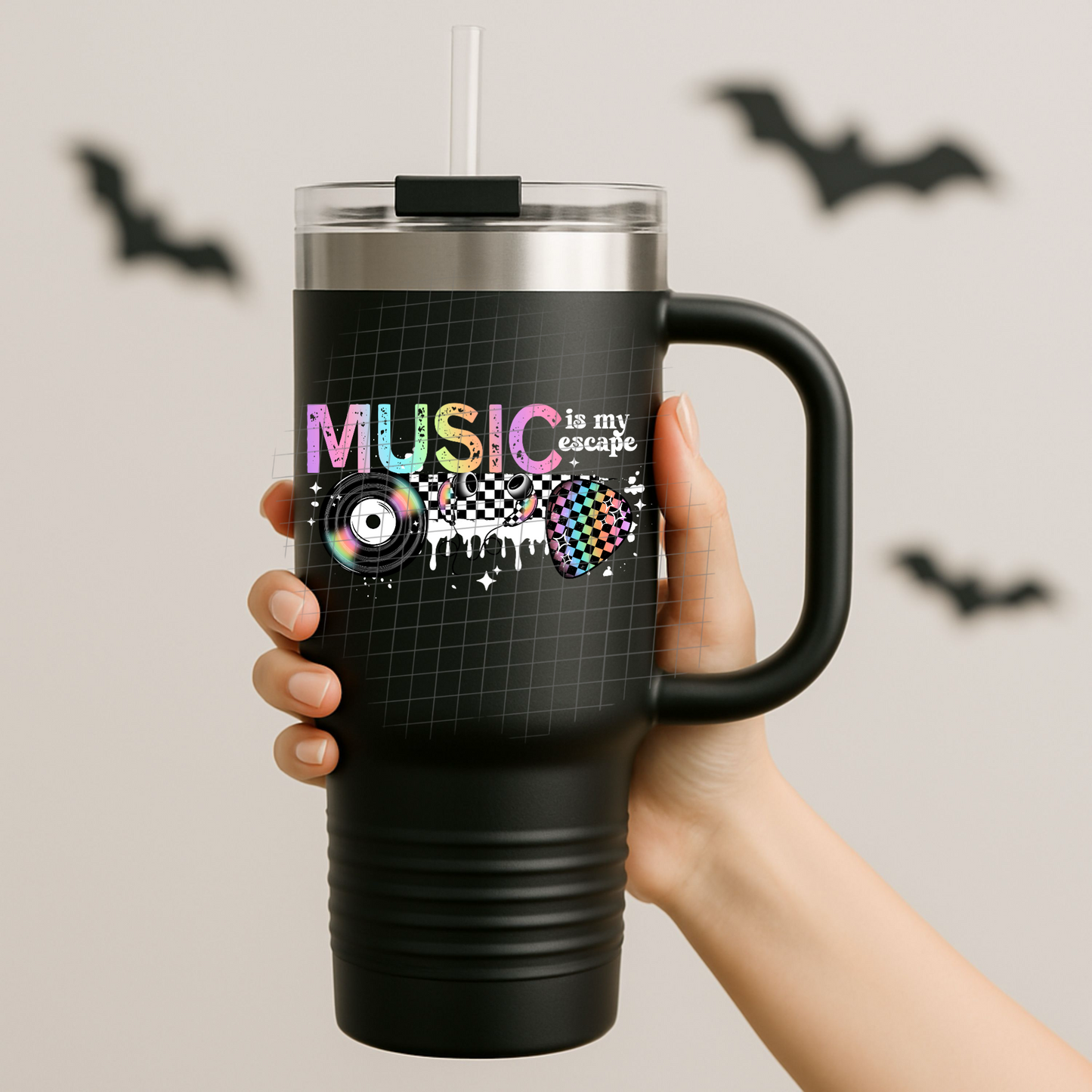 Music is my escape white UV DTF