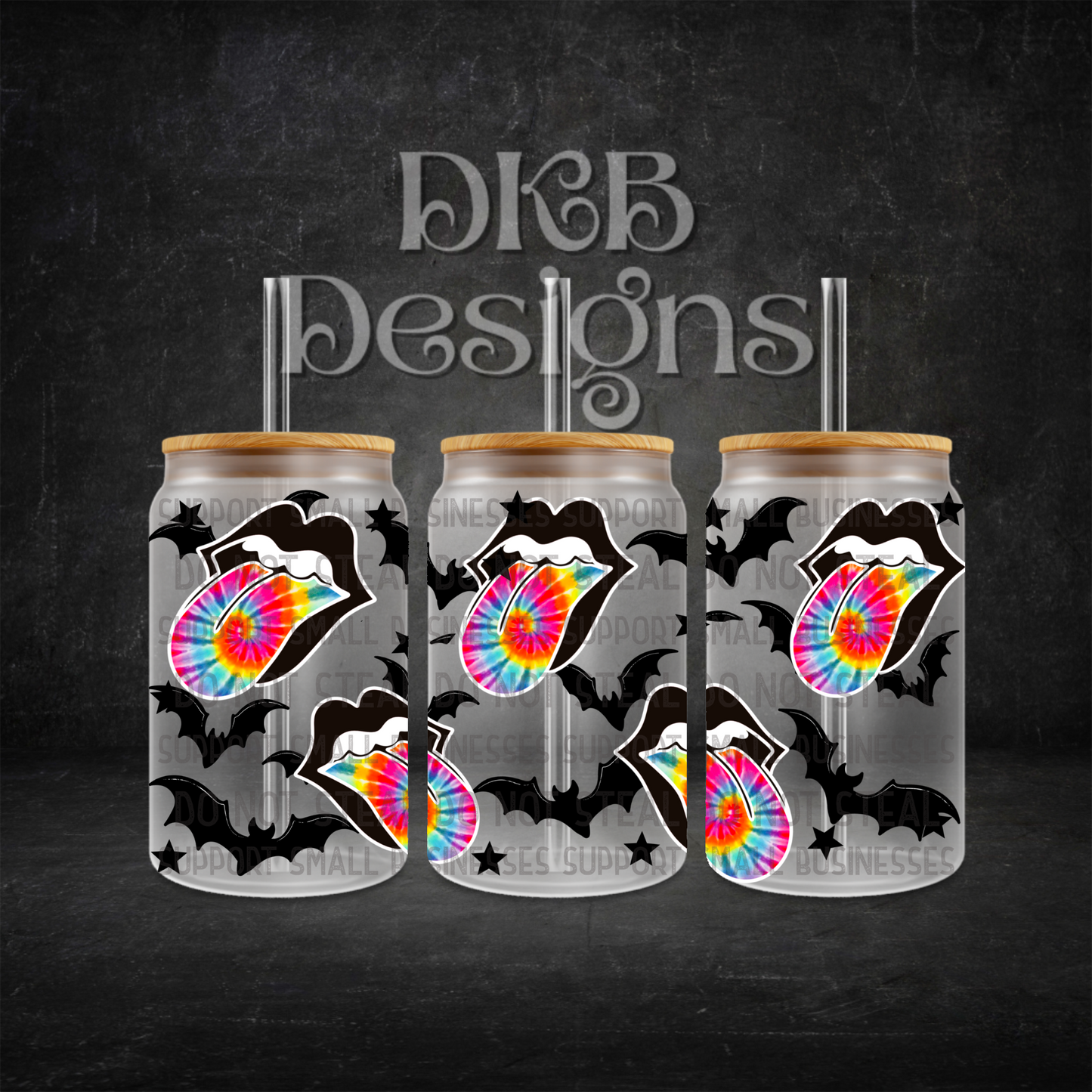 Tye dye tongues 16oz glass can UV DTF