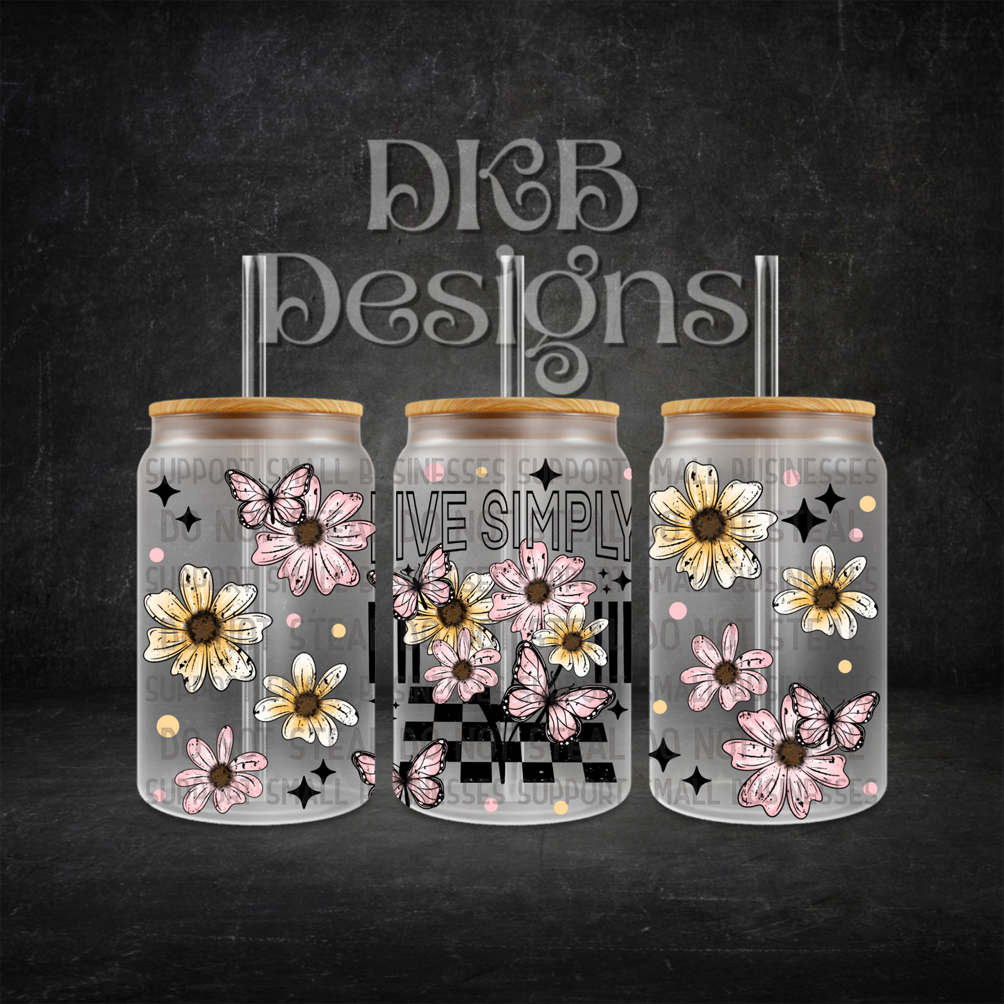 Live simply 16oz glass can UV DTF