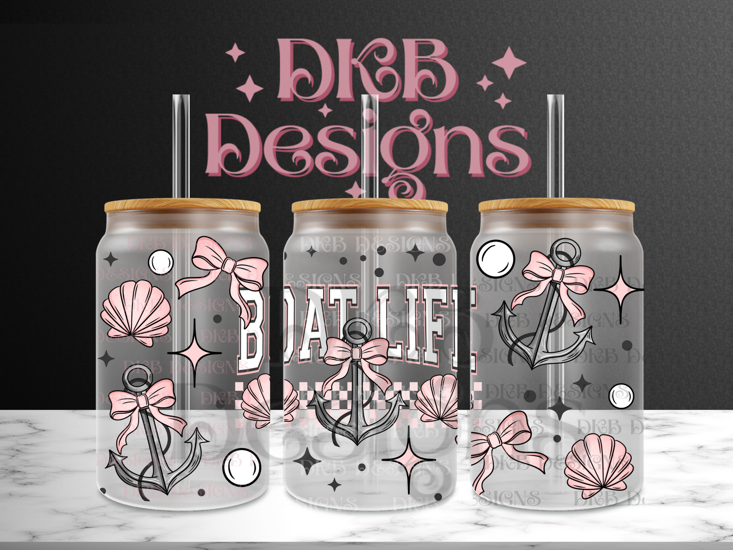 Boat life 16oz glass can UV DTF