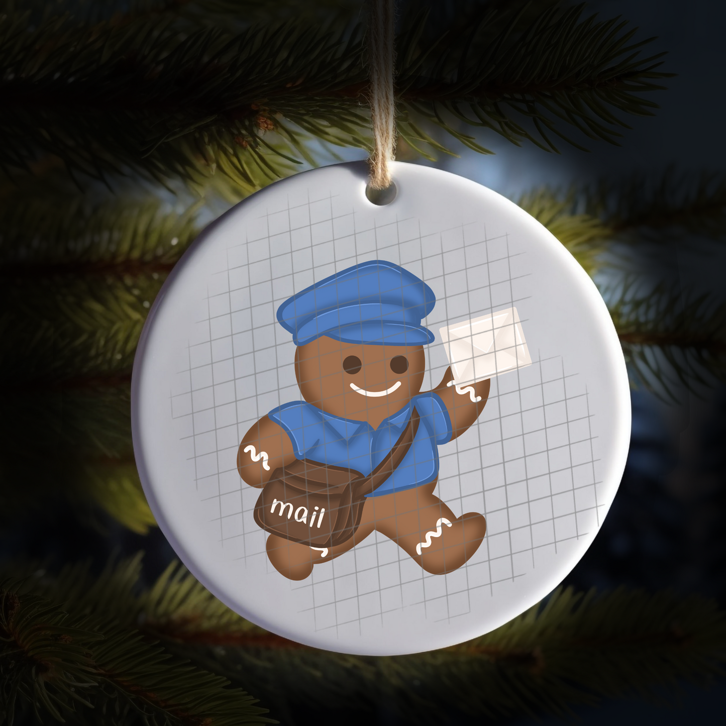 Blue mail carrier gingerbread UV DTF