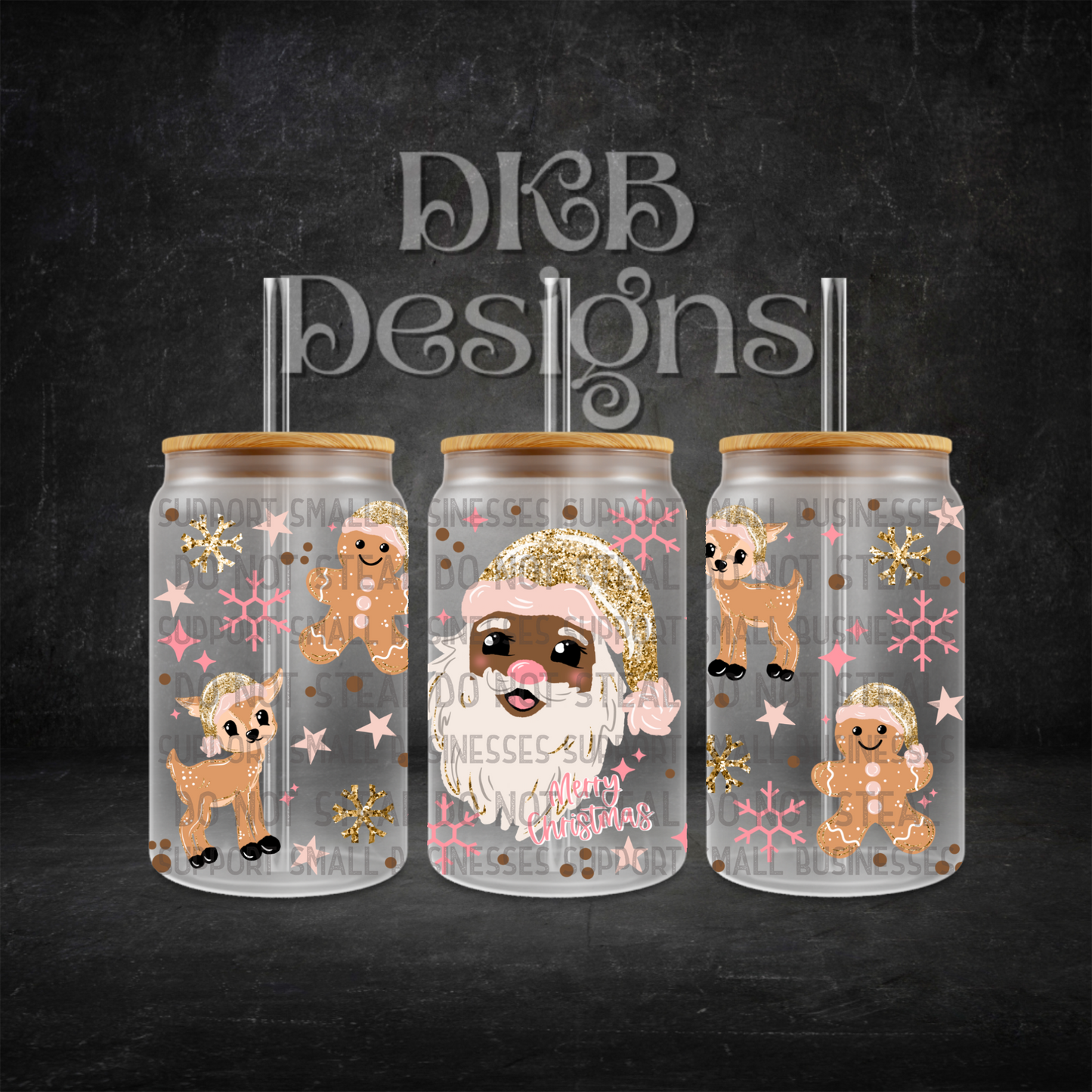 Glitter Santa 16oz glass can UV DTF