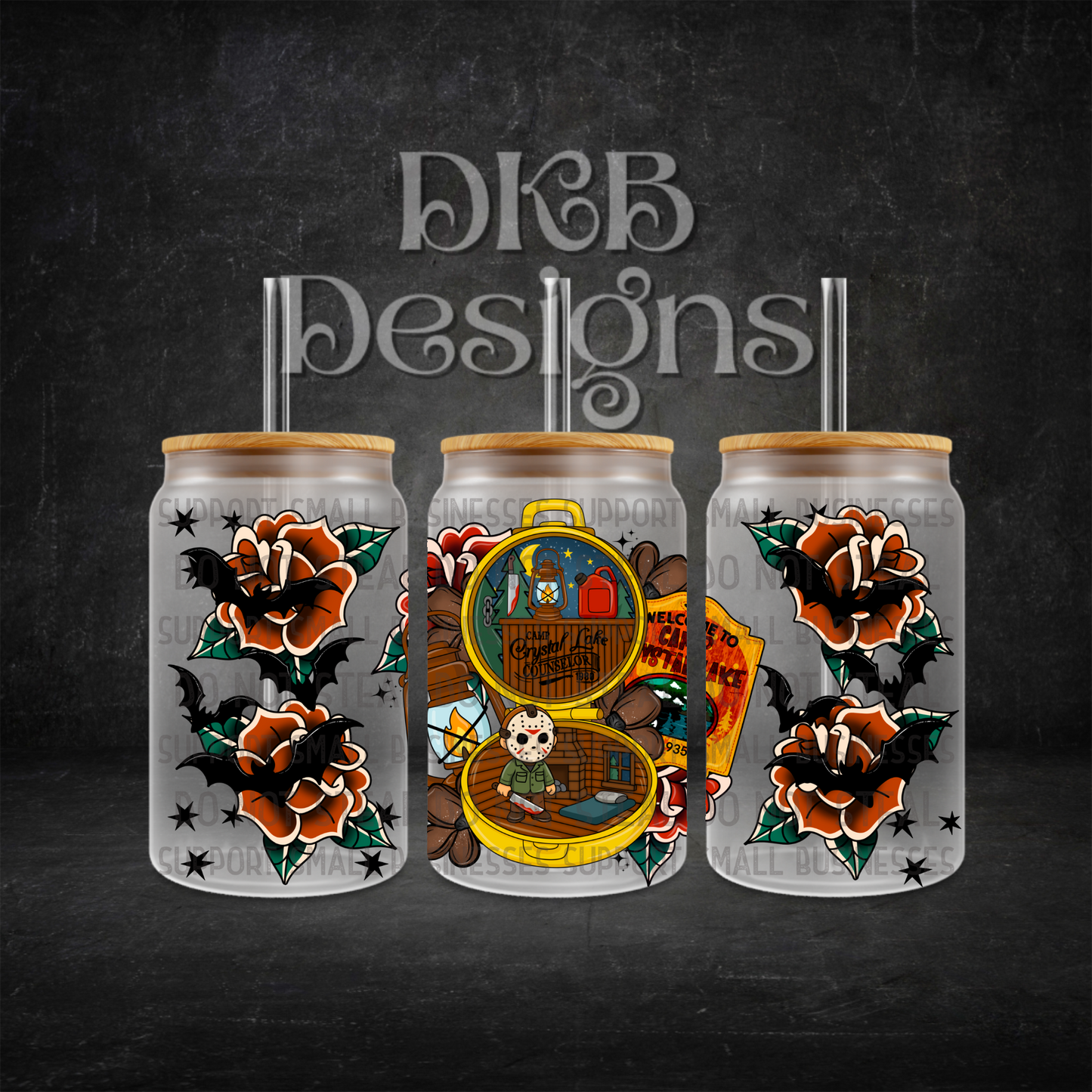 Camp rose 16oz glass can UV DTF