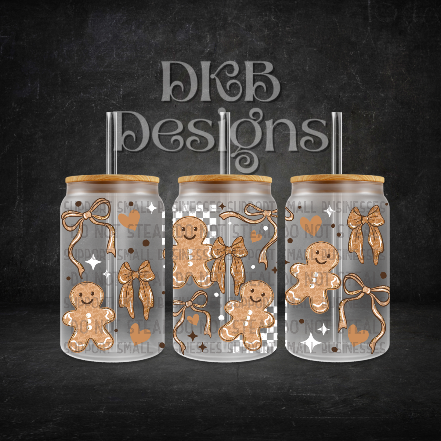 Lace gingerbread 16oz glass can UV DTF