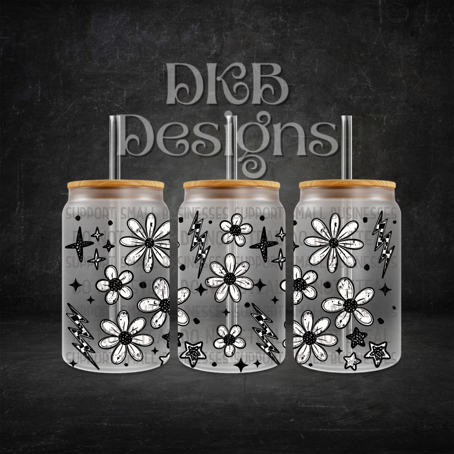 Checker floral 16oz glass can UV DTF