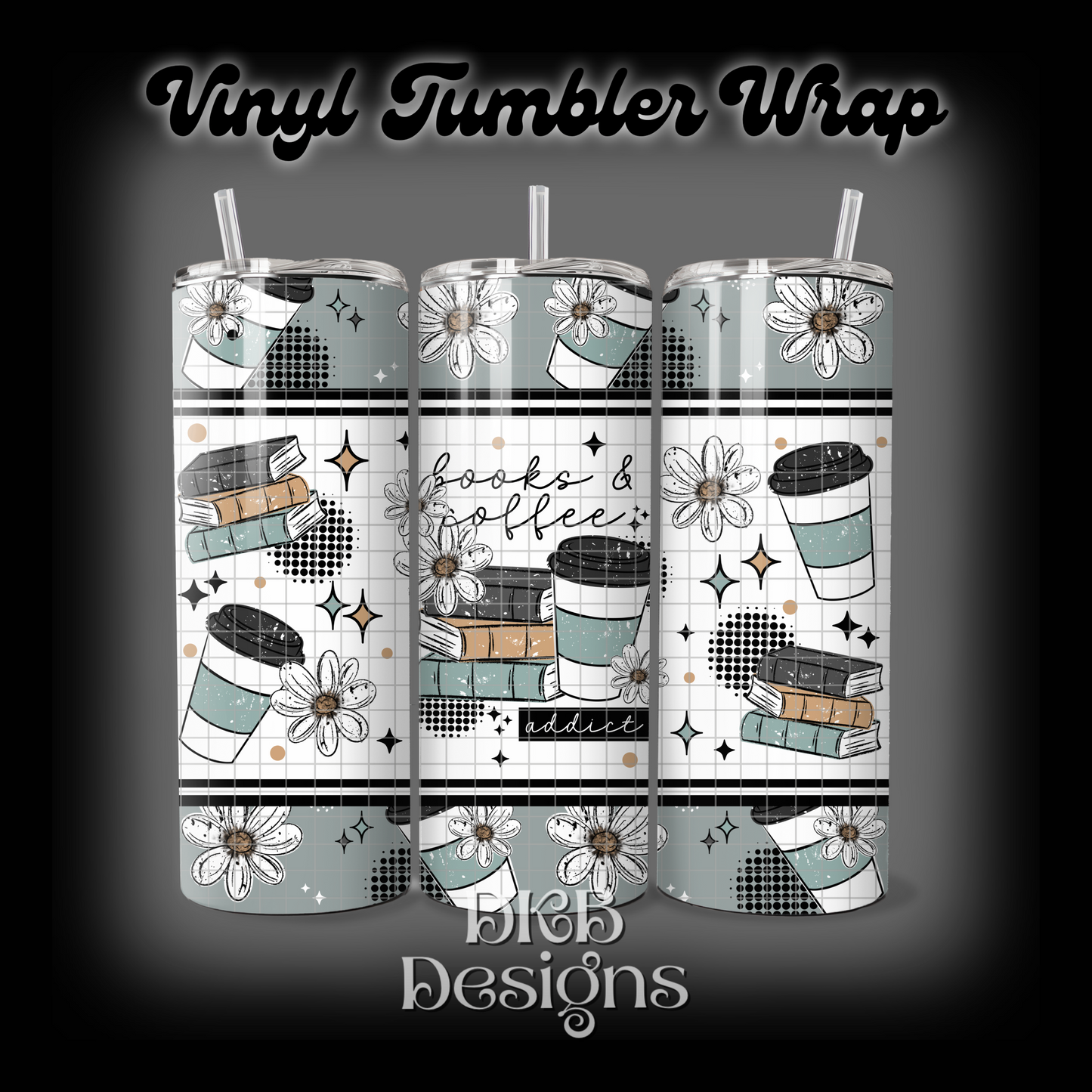 Books & coffee vinyl tumbler wrap