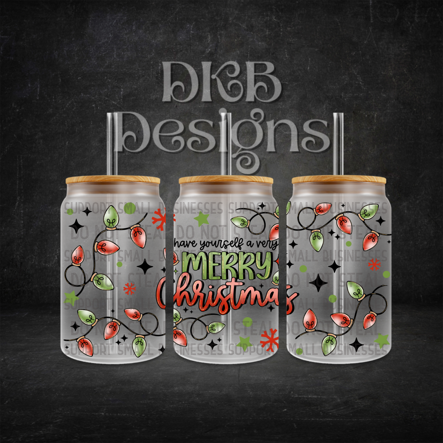 Merry Christmas 16oz glass can UV DTF