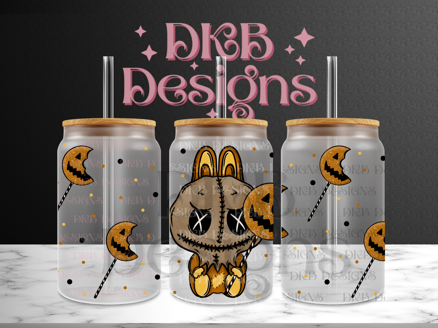 Horror monsters S faux glitter 16oz glass can UV DTF