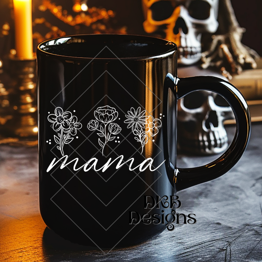 Floral linework mama white UV DTF