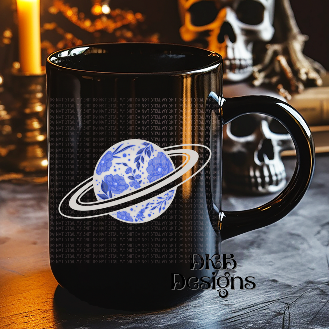 Vintage floral planet blue UV DTF