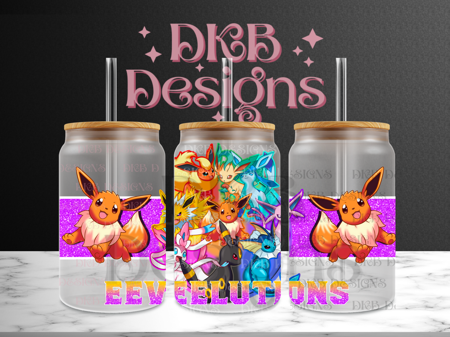 Eeveelution 16oz glass can UV DTF