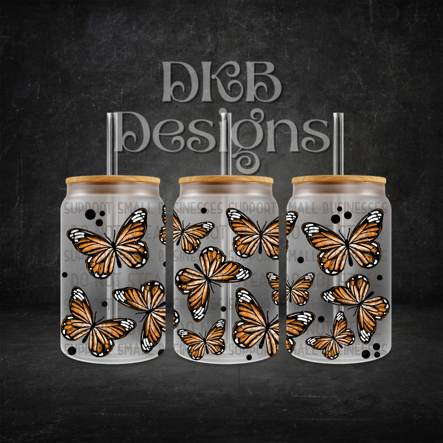 Butterfly 16oz glass can UV DTF