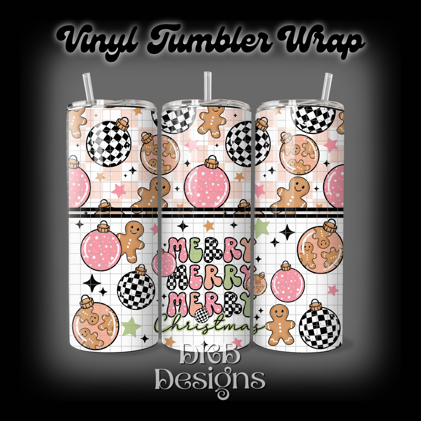 Pink merry Christmas vinyl tumbler wrap