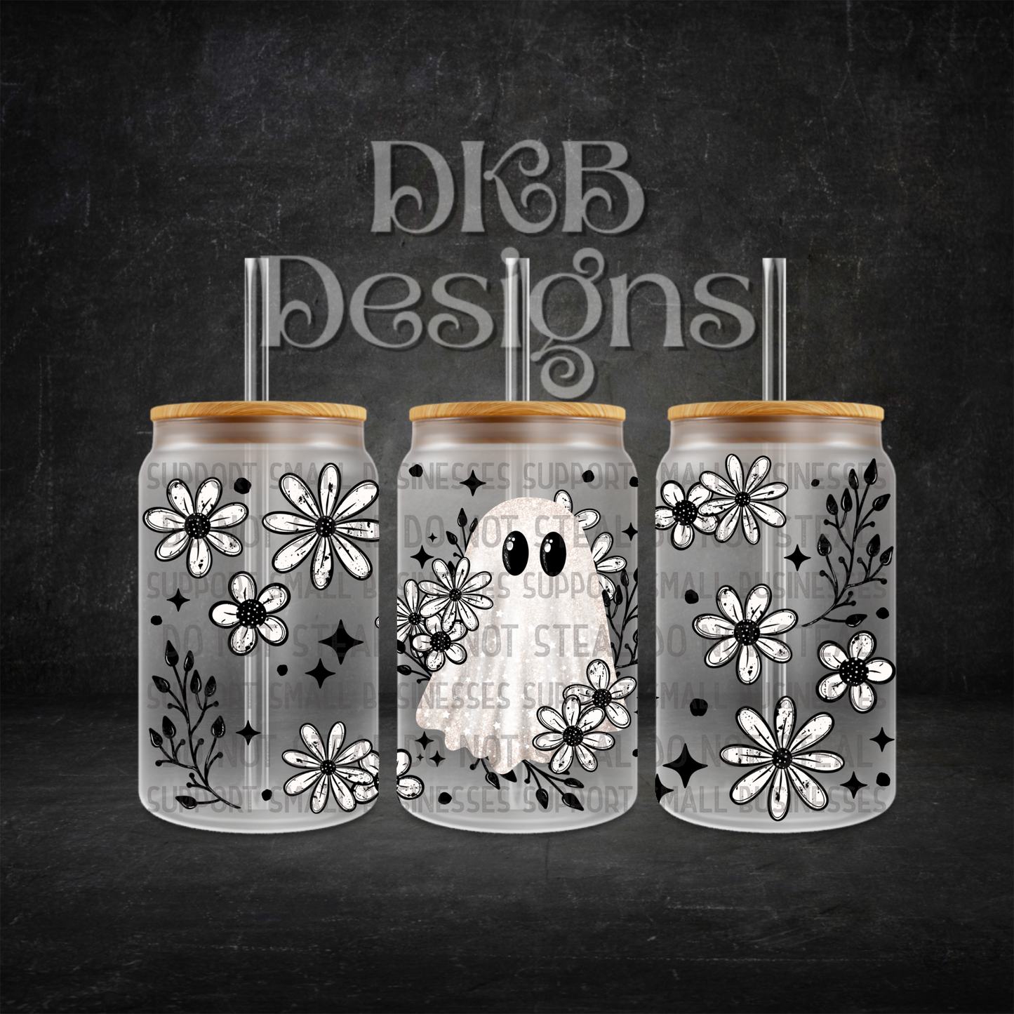 Daisy ghost 16oz glass can UV DTF