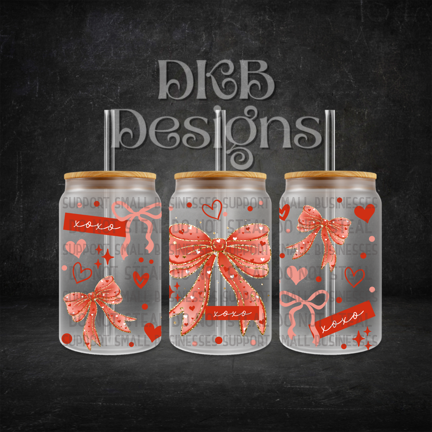 Xoxo bow 16oz glass can UV DTF