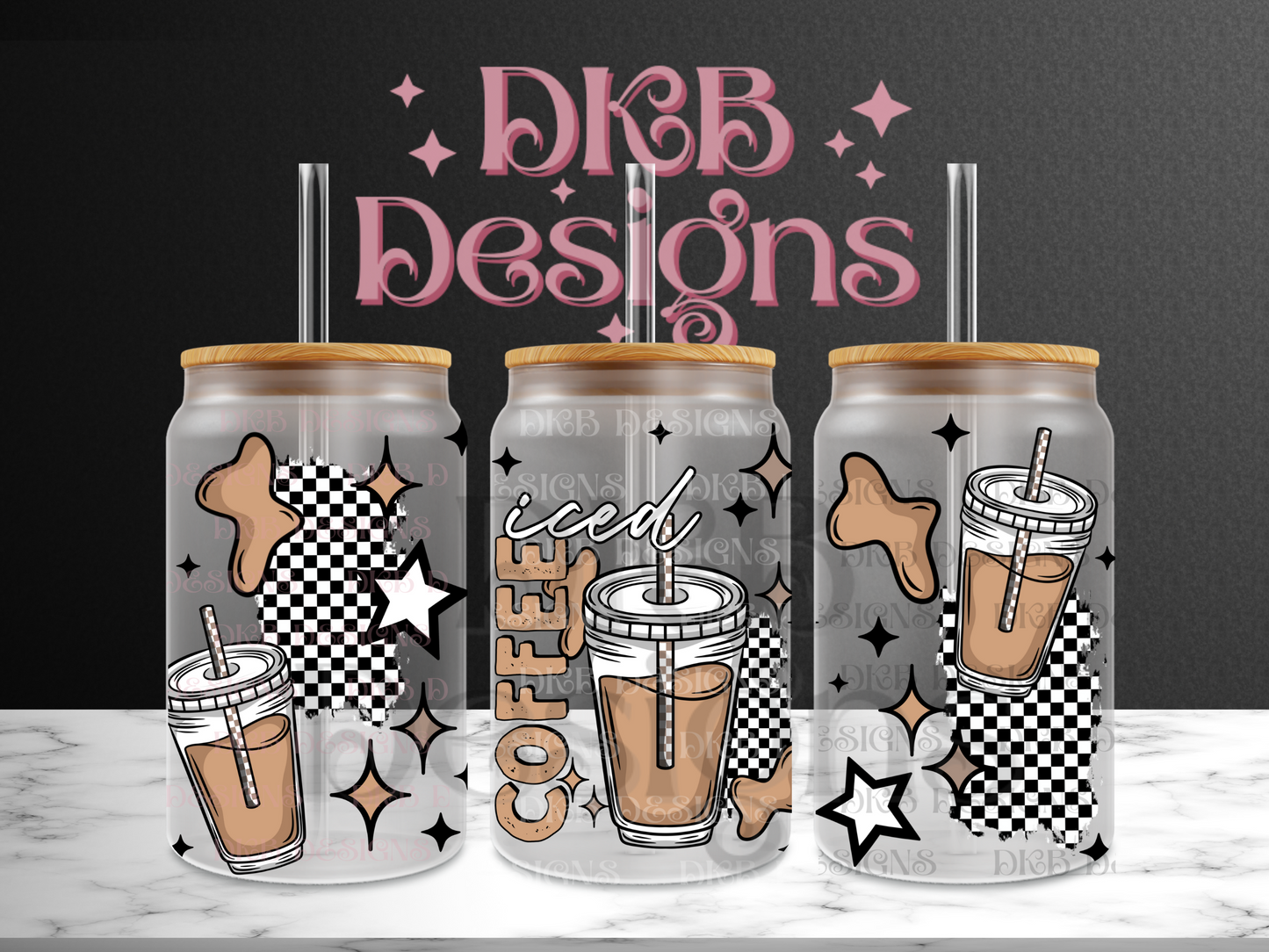 Iced coffee 16oz glass can UV DTF