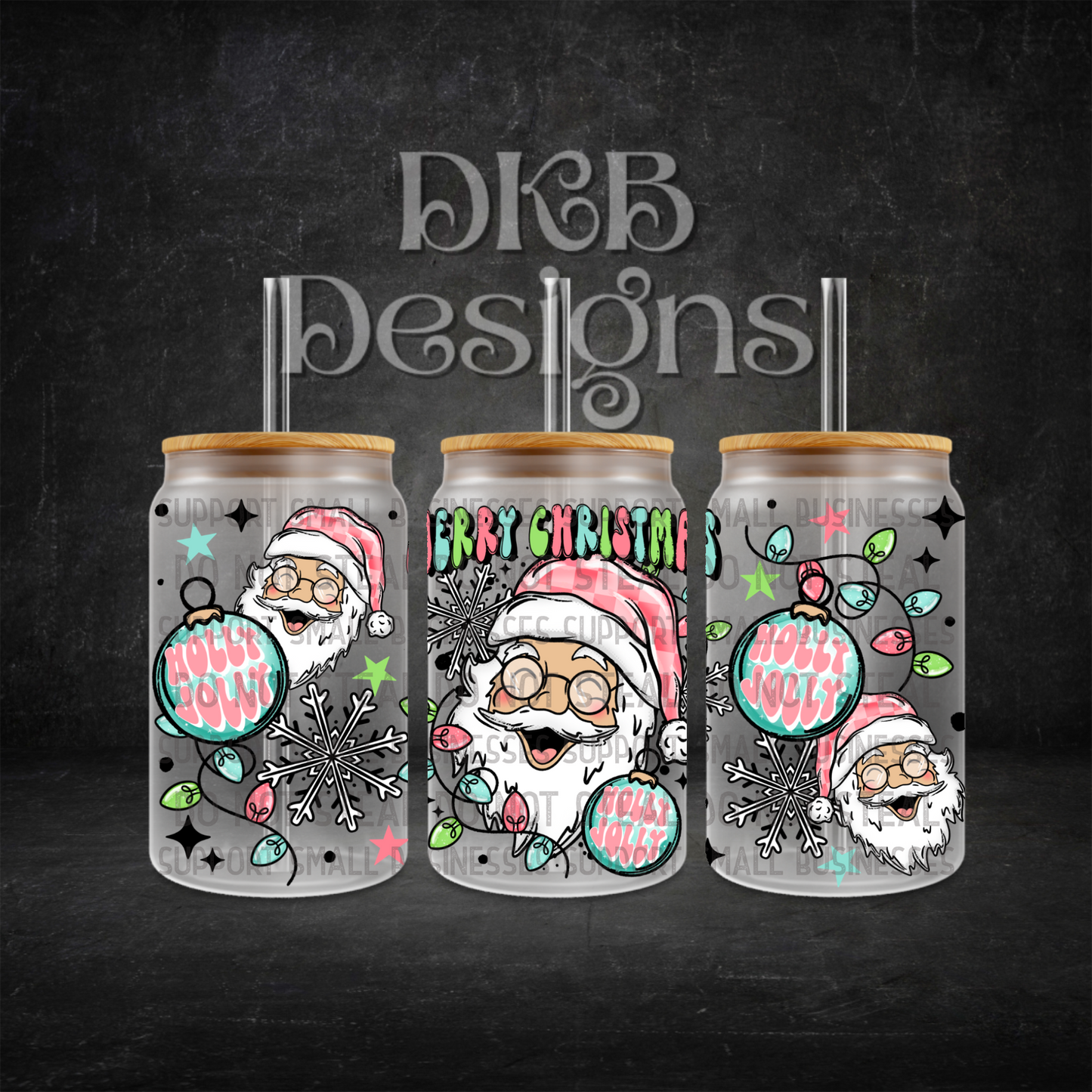 Merry Christmas 16oz glass can UV DTF