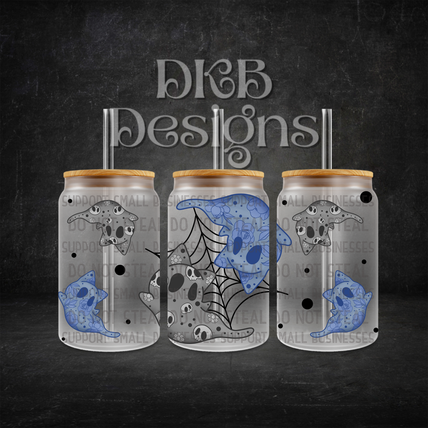 Ghost kitty 16oz glass can UV DTF