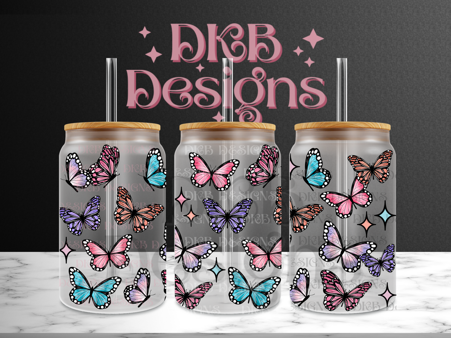Butterflies 16oz glass can UV DTF