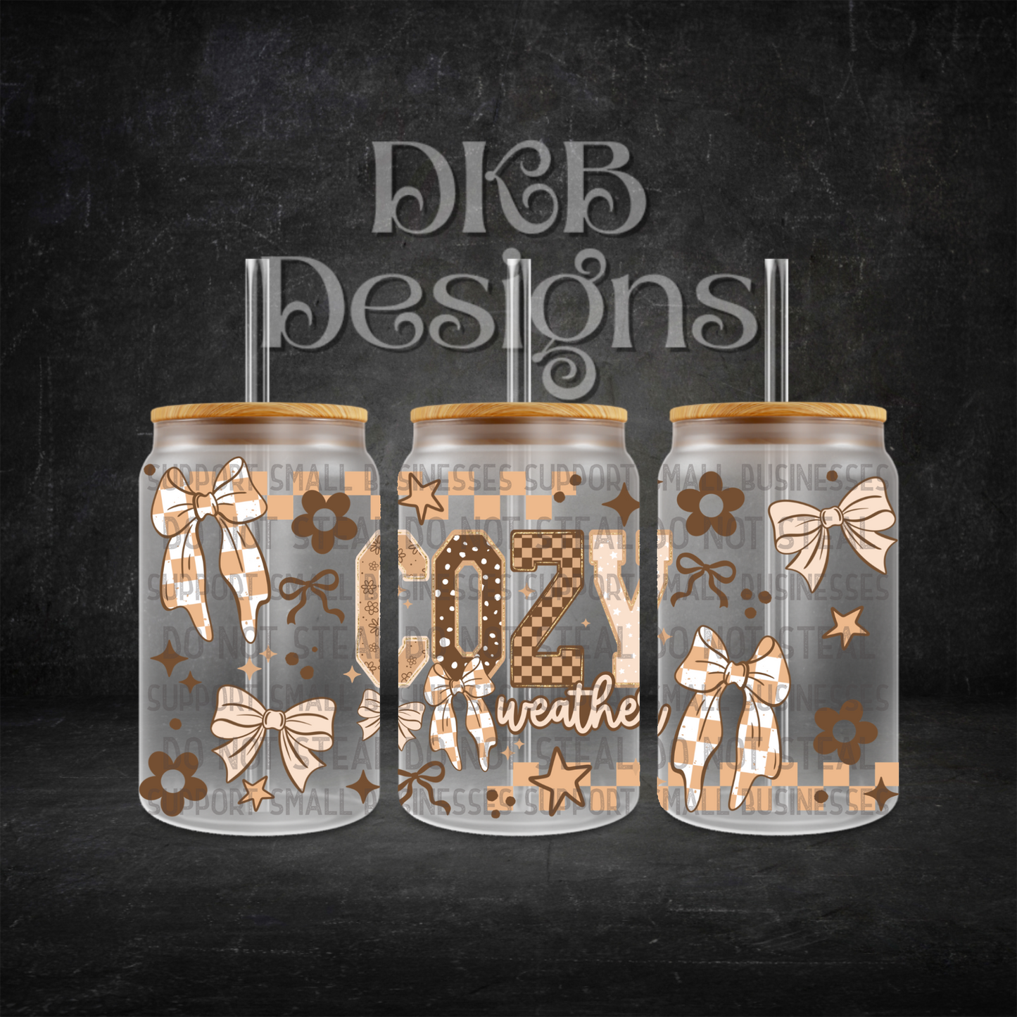 Cozy weather 16oz glass can UV DTF