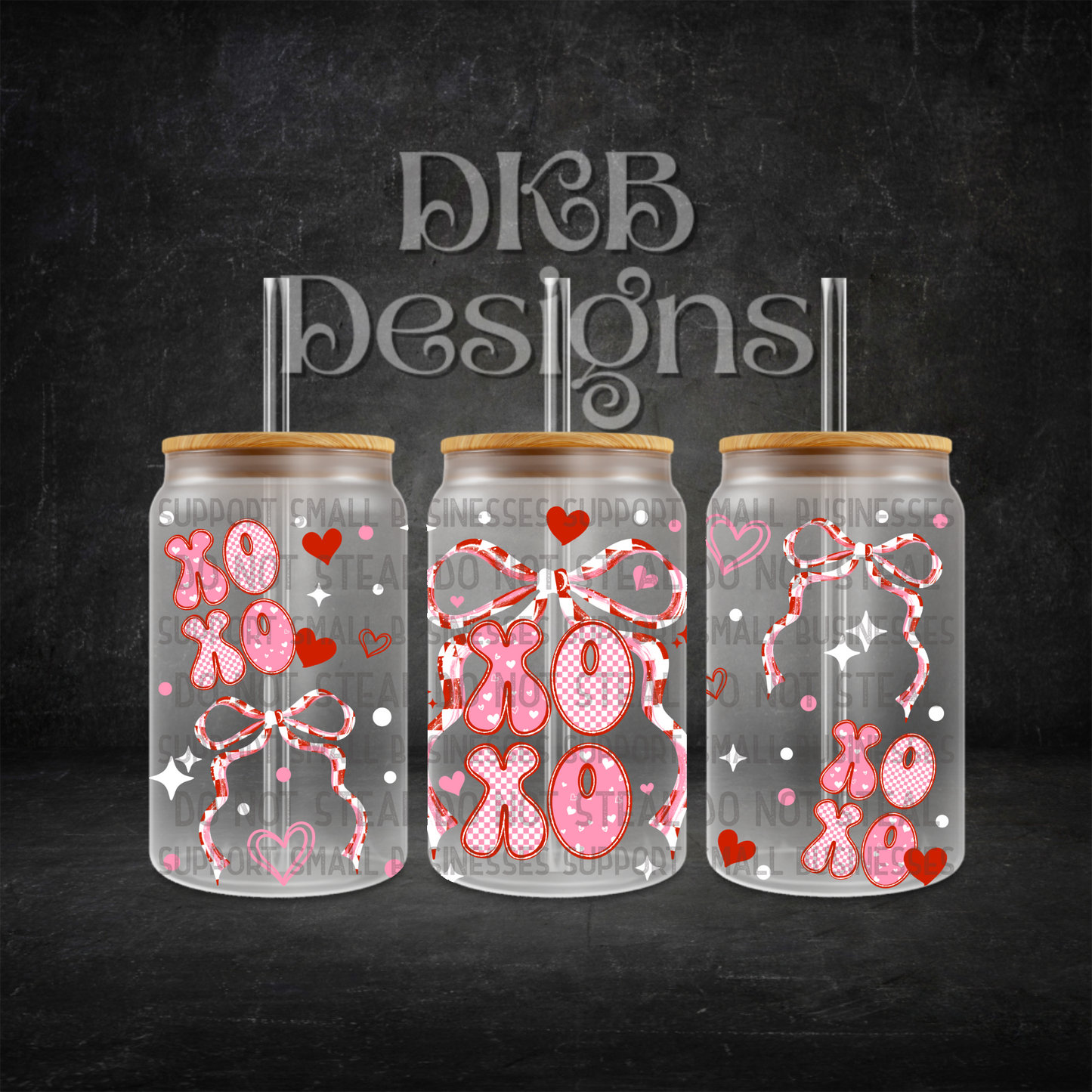 Xoxo checker 16oz glass can UV DTF