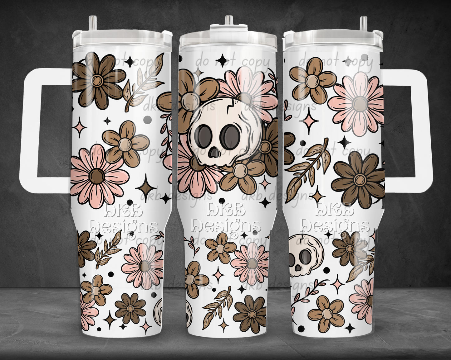 Floral & skellie 40oz Tumbler UV DTF
