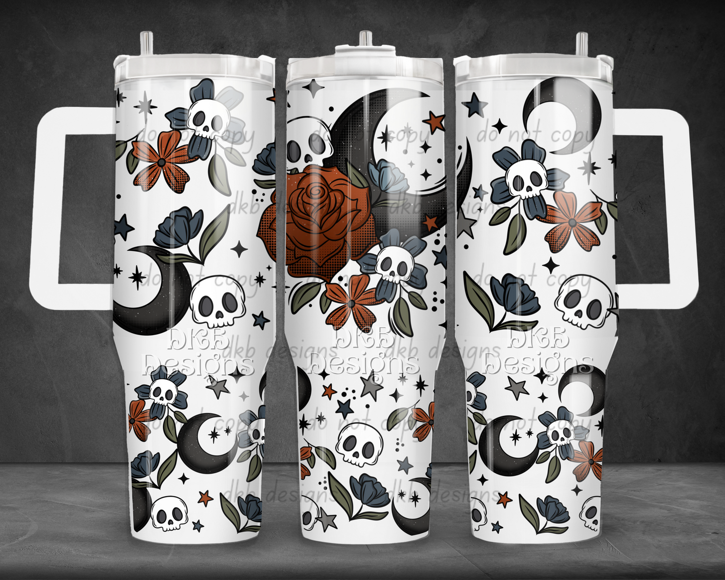 Floral moon 40oz Tumbler UV DTF