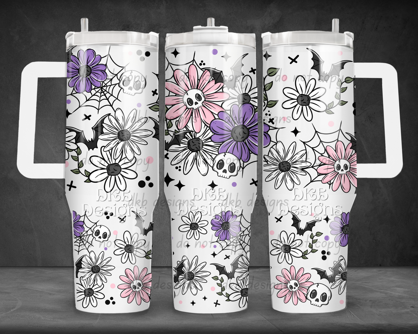 Skellie floral bats 40oz Tumbler UV DTF