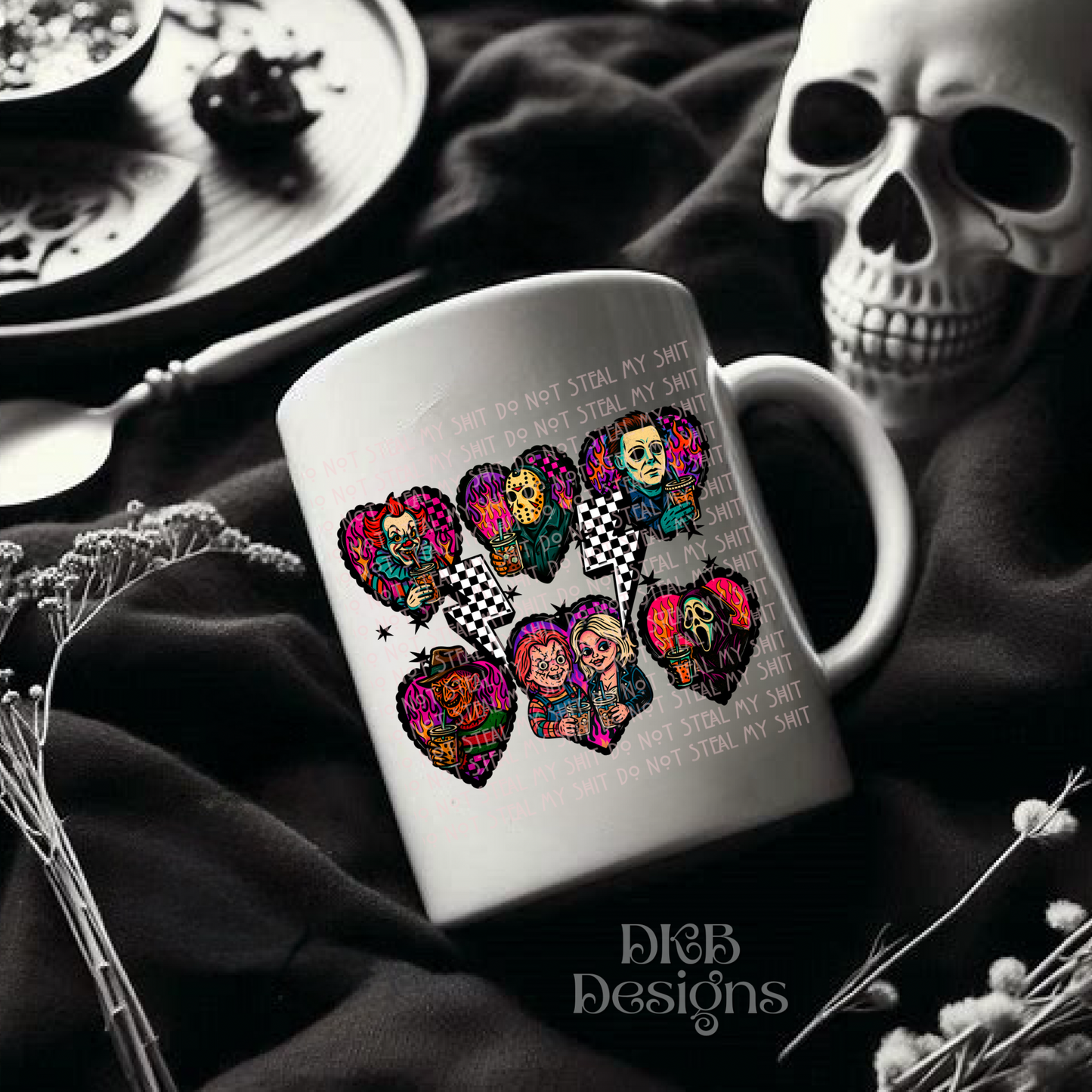 Horror coffee hearts UV DTF