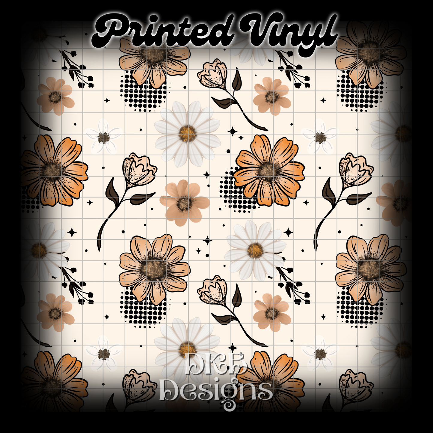 Orange tan white florals Vinyl