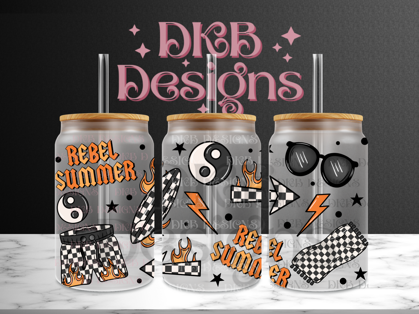 Rebel summer 16oz glass can UV DTF
