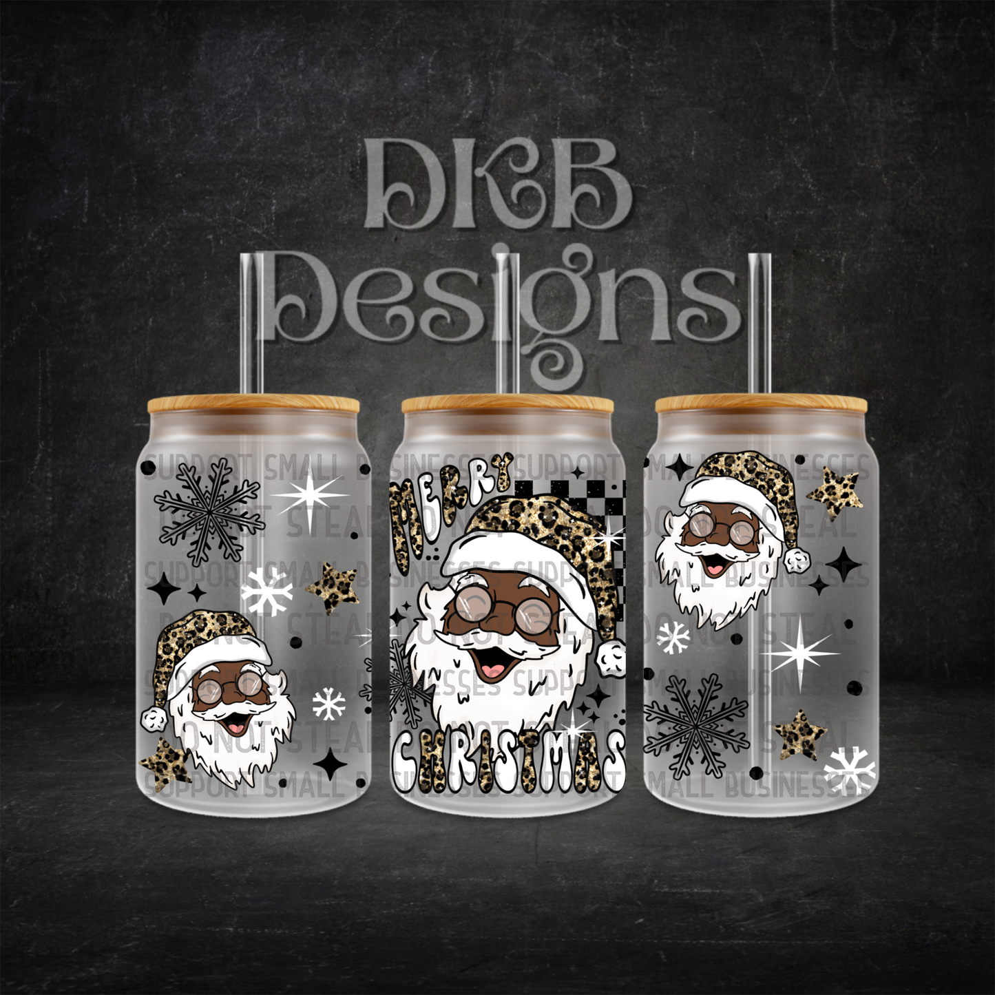 Cheetah merry Christmas 16oz glass can UV DTF