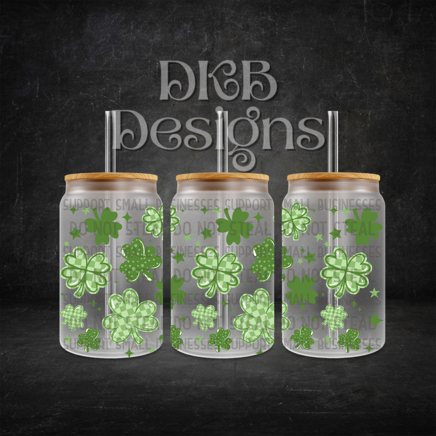 Shamrock 16oz glass can UV DTF