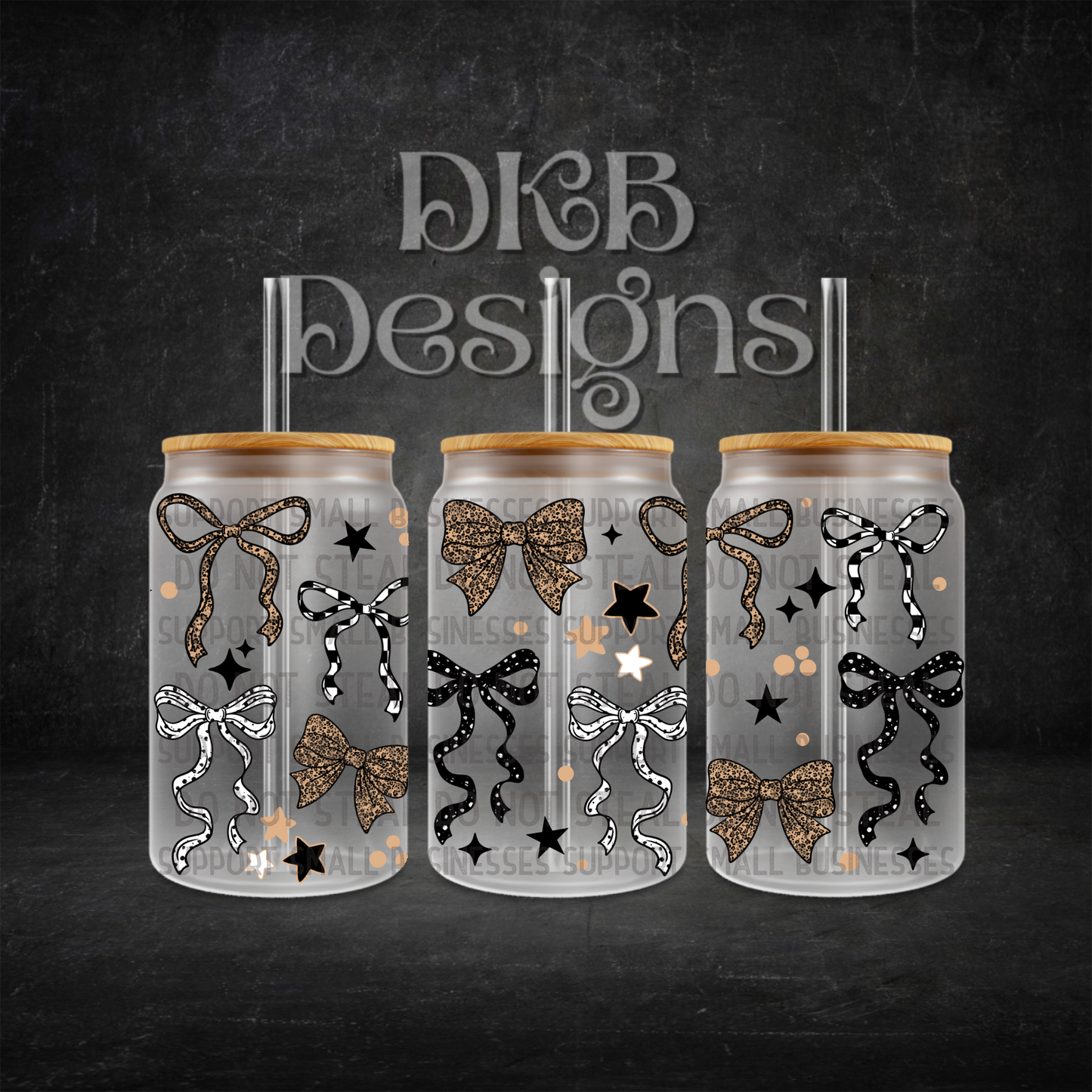 Cheetah bow 16oz glass can UV DTF