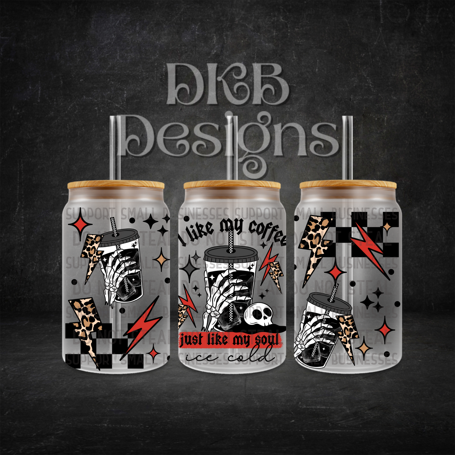 Coffee like my soul 16oz glass can UV DTF