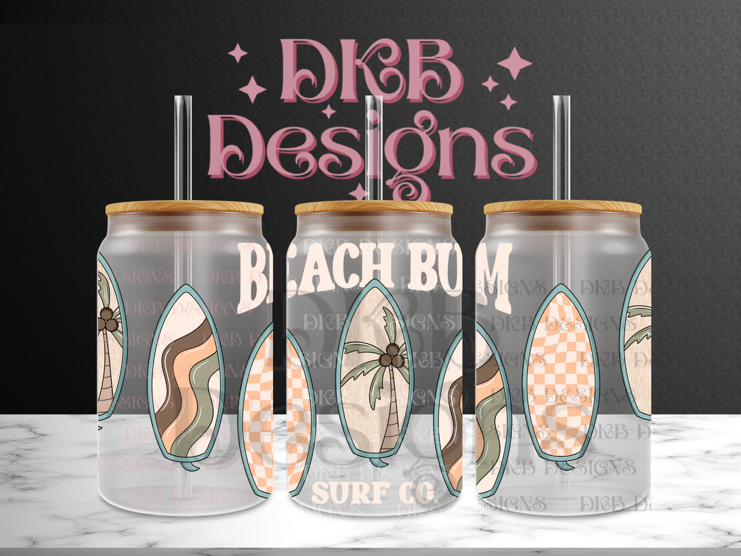 Beach bum 16oz glass can UV DTF
