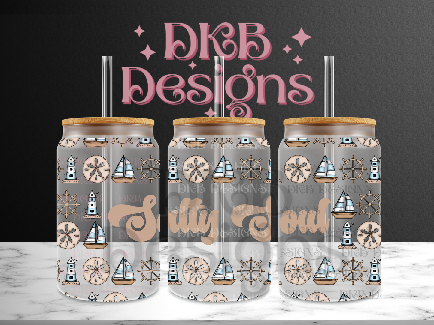 Salty soul 16oz glass can UV DTF