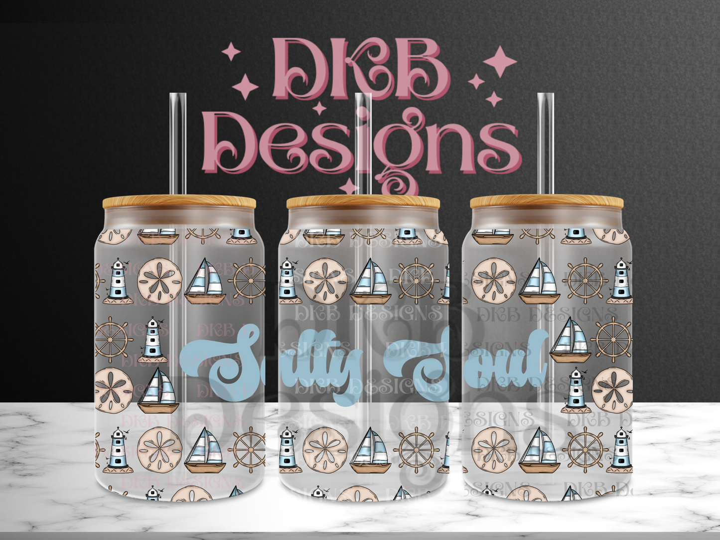 Salty soul 16oz glass can UV DTF