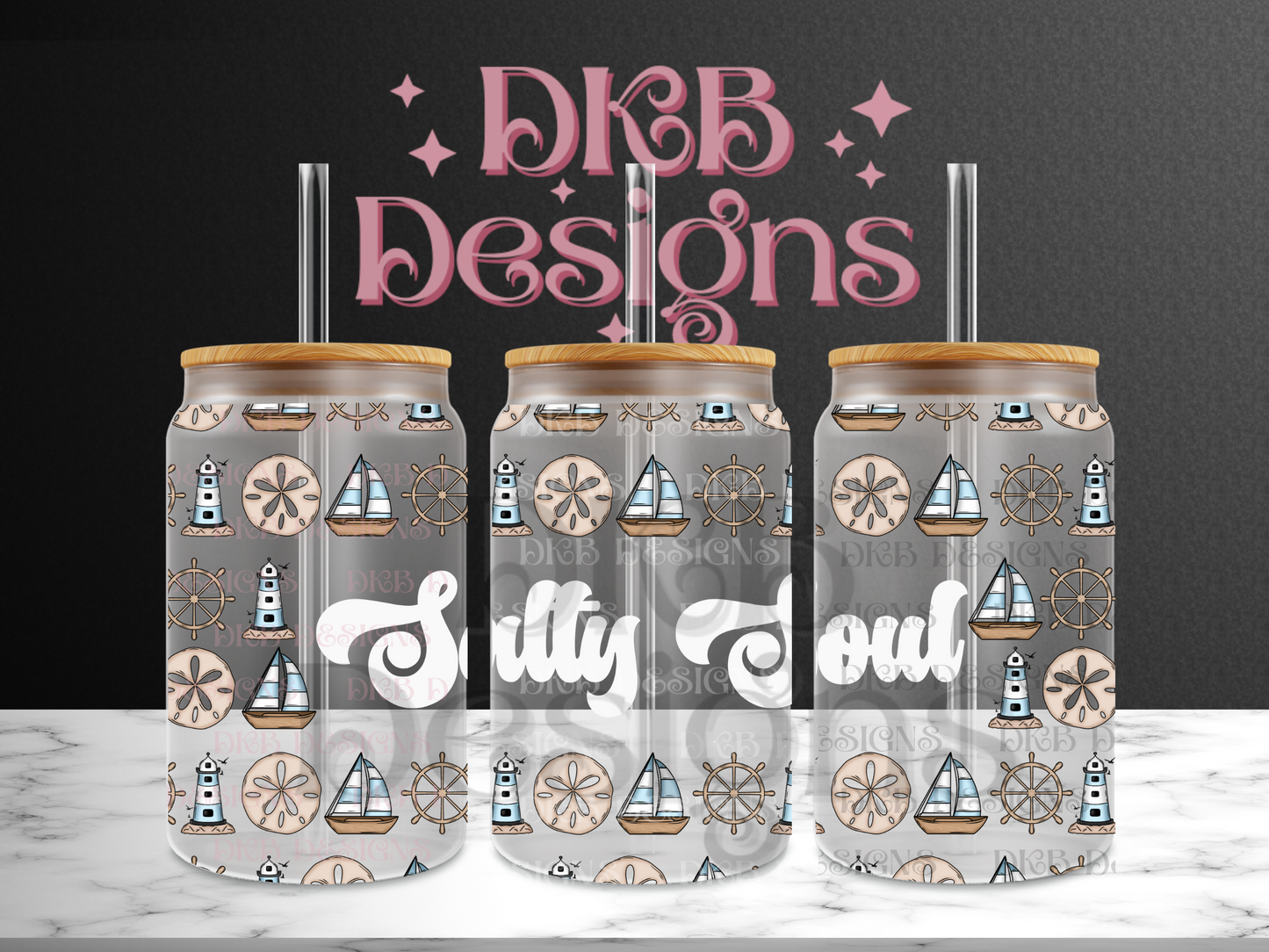 Salty soul 16oz glass can UV DTF