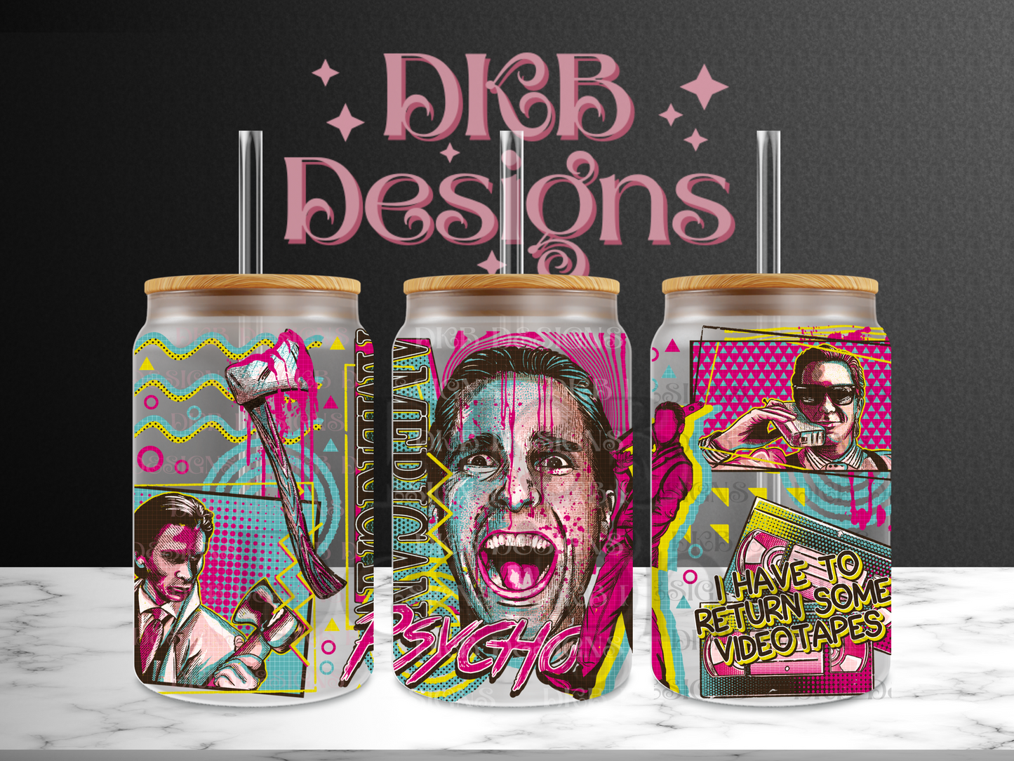 Psycho 16oz glass can UV DTF