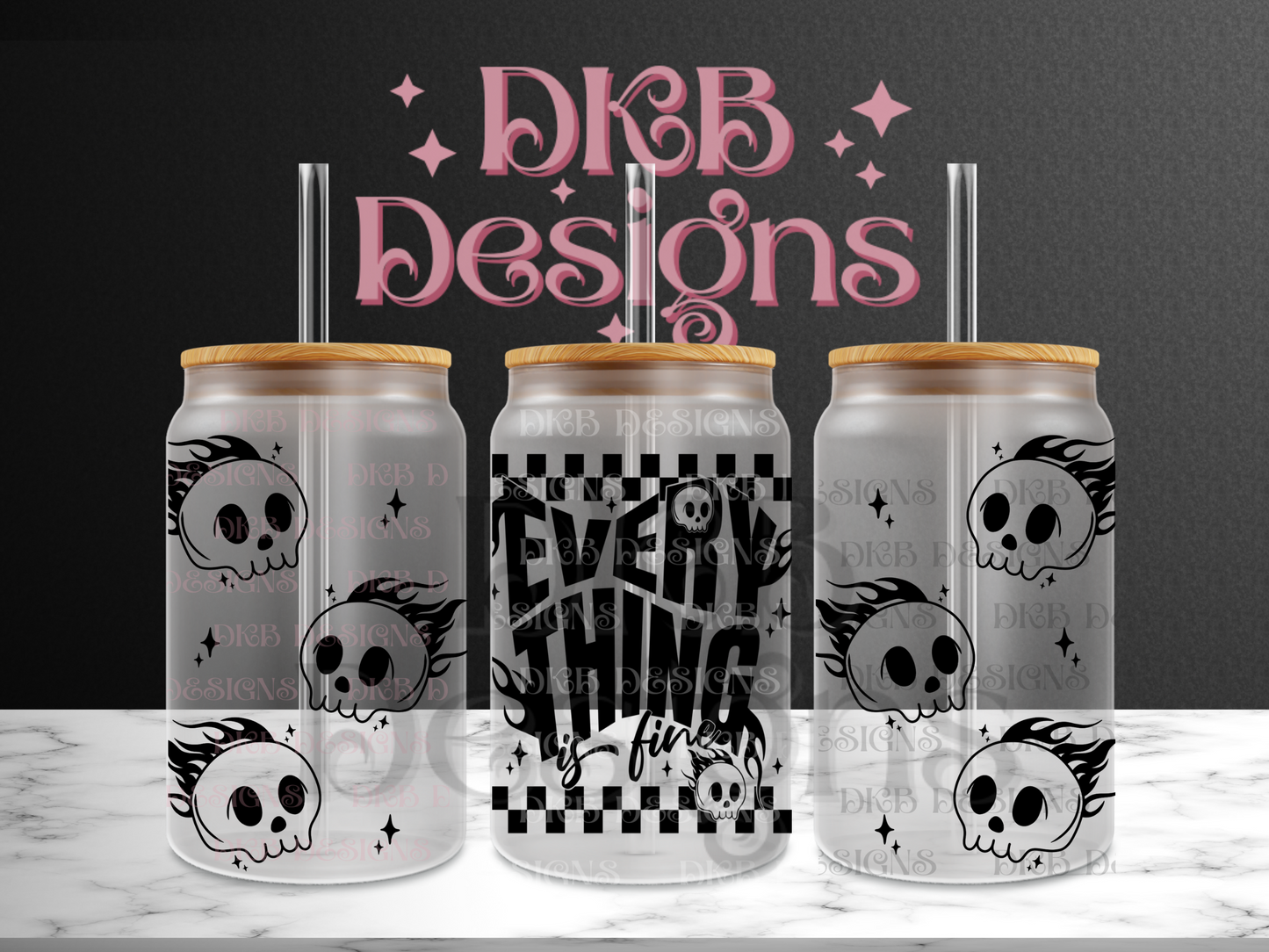 Everything is fine 16oz glass can UV DTF