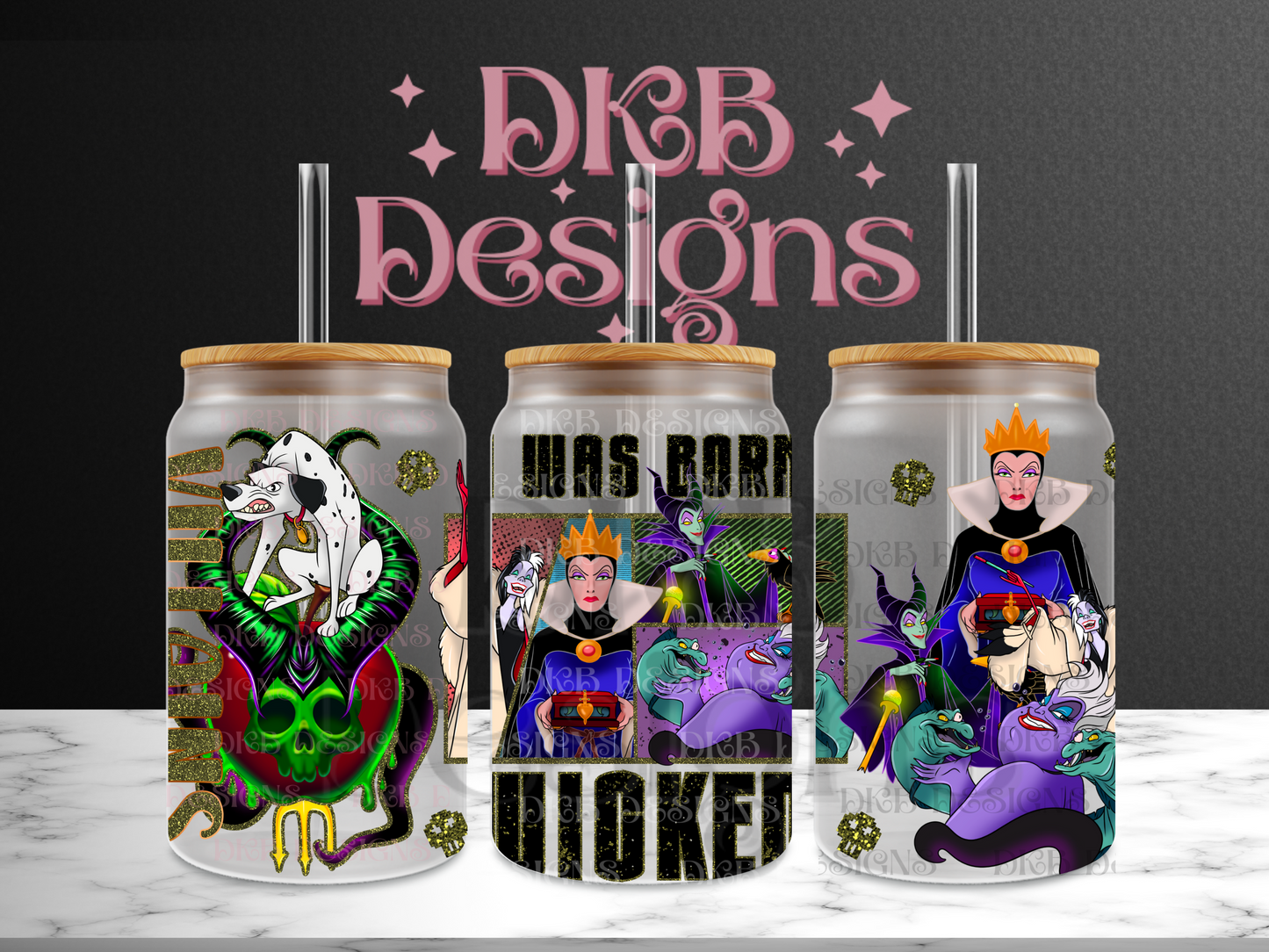 Villians 16oz glass can UV DTF