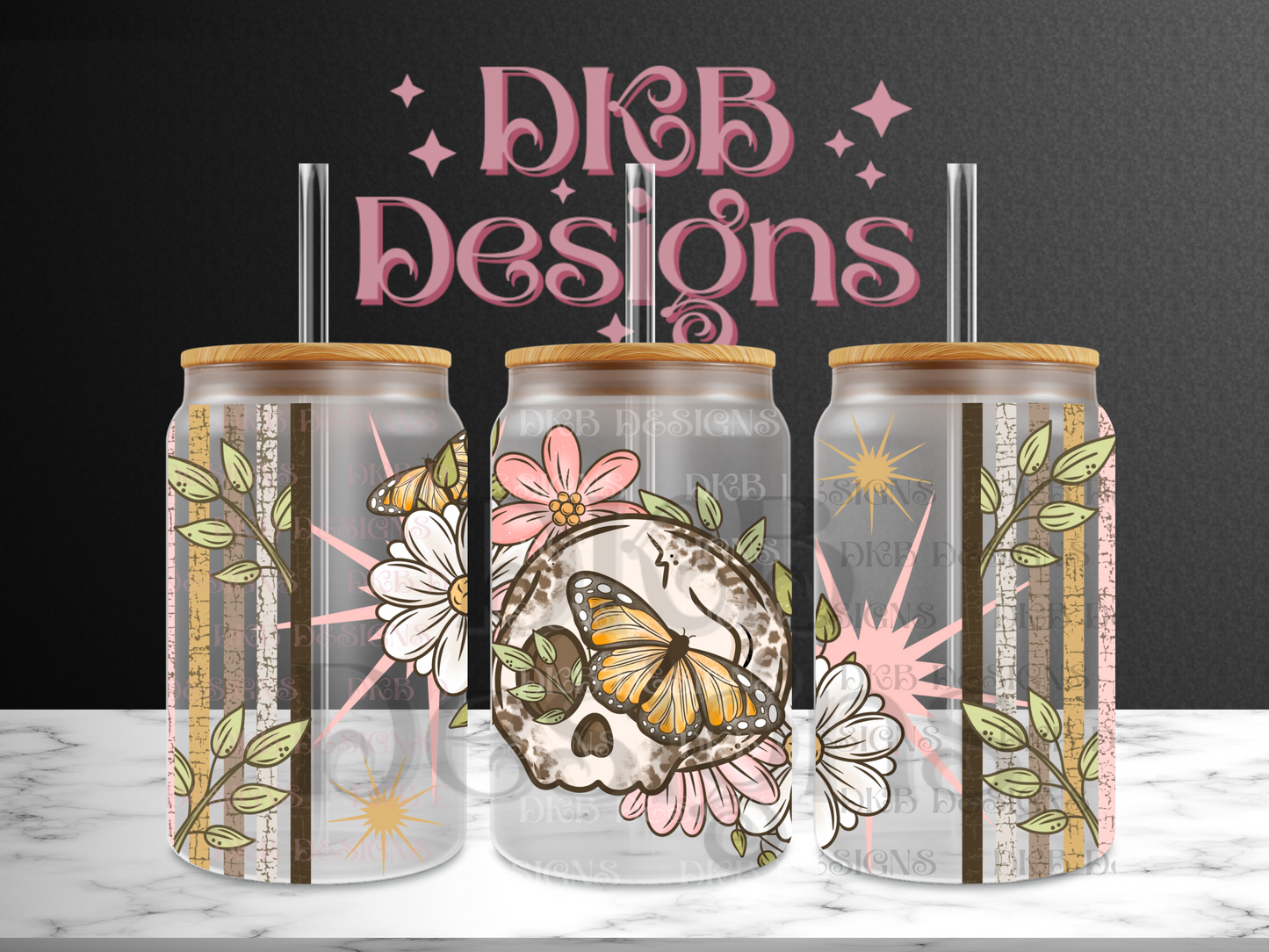 Leopard skull 16oz glass can UV DTF