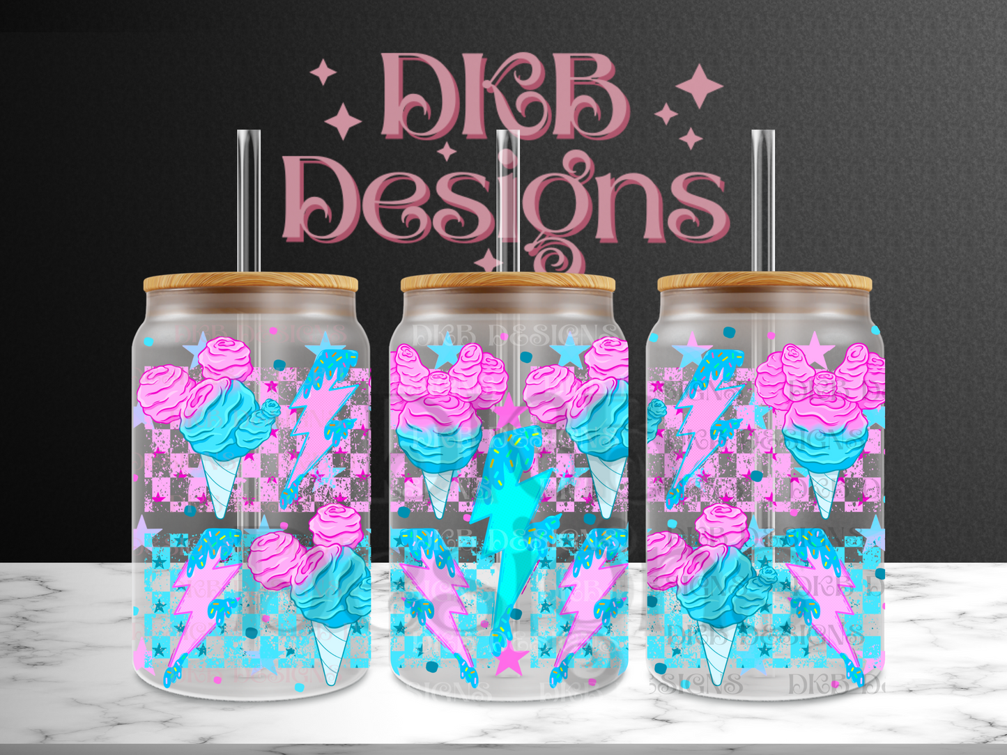Cotton candy 16oz glass can UV DTF