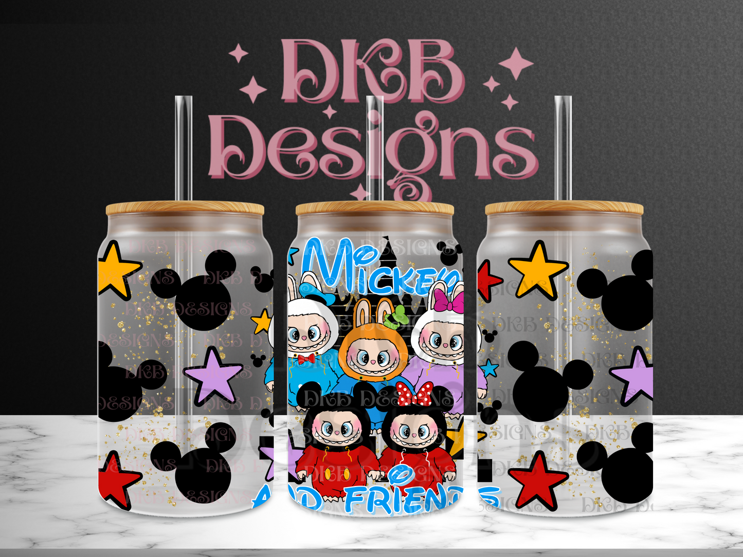 Monster mouse & friends 16oz glass can UV DTF