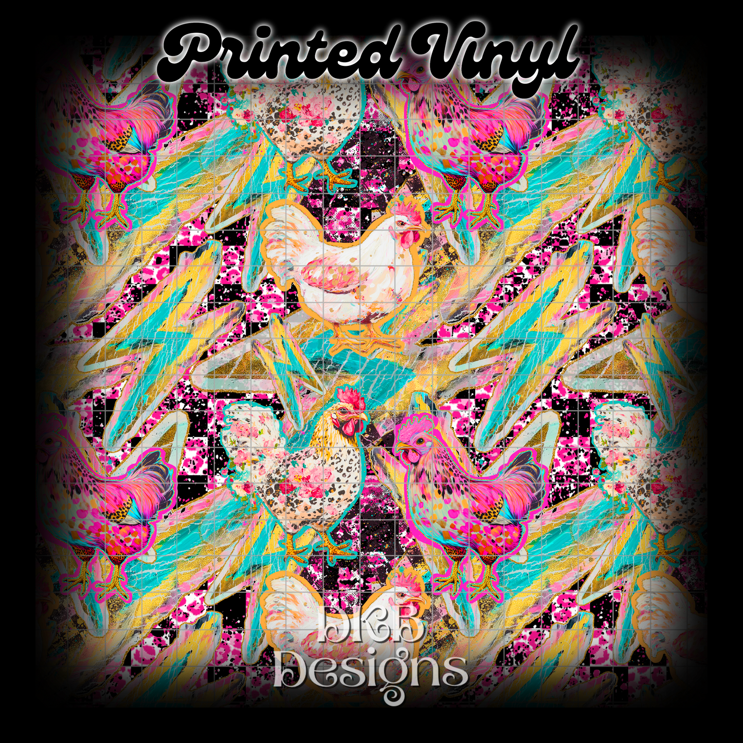 Mixed media chickens pink Printed Vinyl