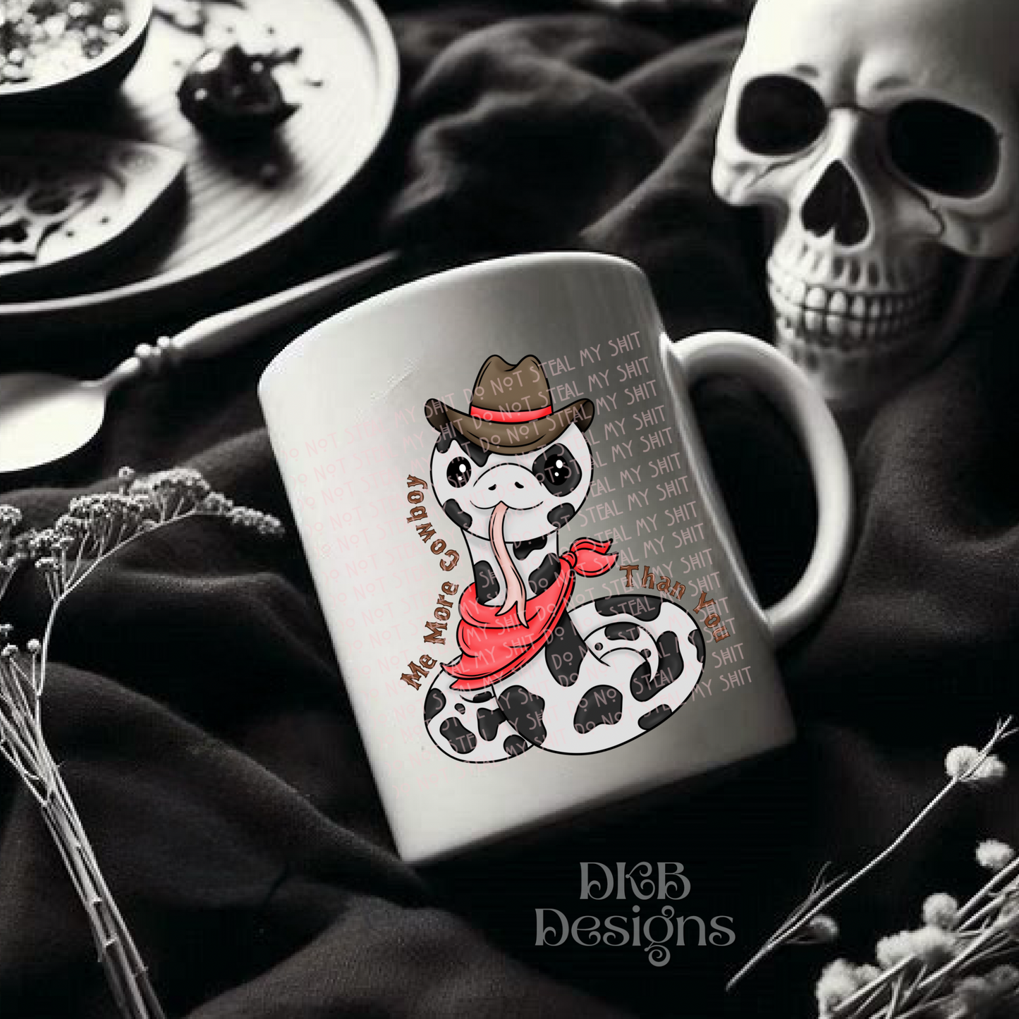 Me more cowboy snake black white UV DTF