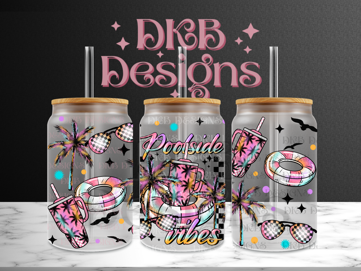 Poolside vibes 16oz glass can UV DTF
