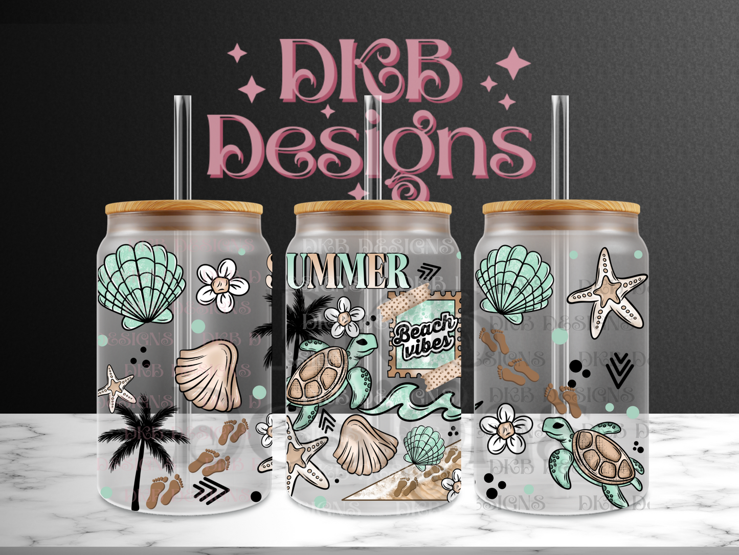 Summer beach vibes 16oz glass can UV DTF