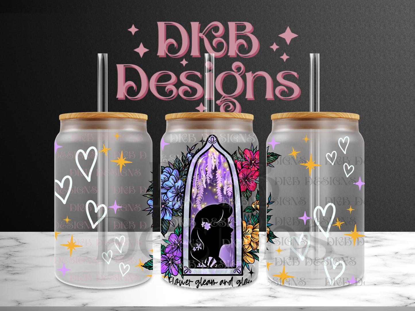 Princess 16oz glass can UV DTF